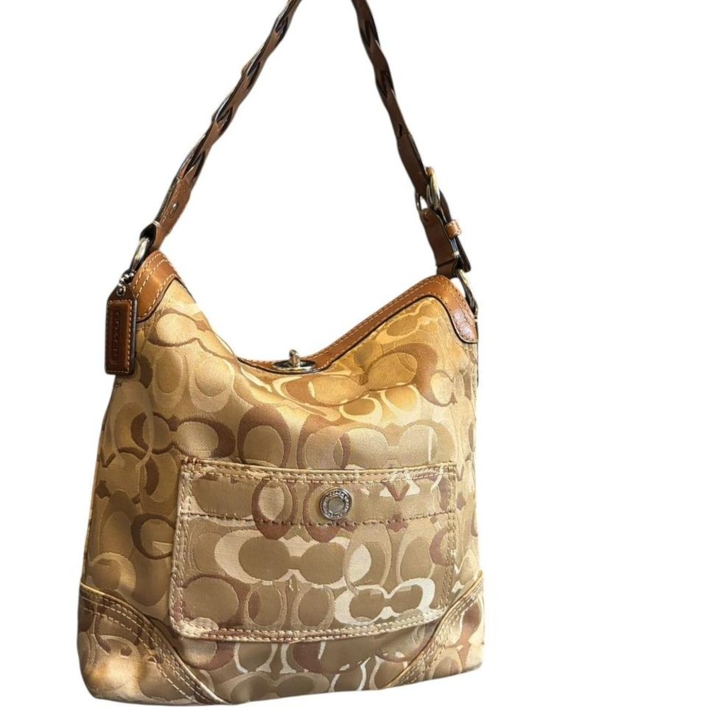 Y2k Coach Chelsea Signature‎ Khaki Beige Turnlock Optic Glam Hobo Shoulder Bag - Picture 2 of 8